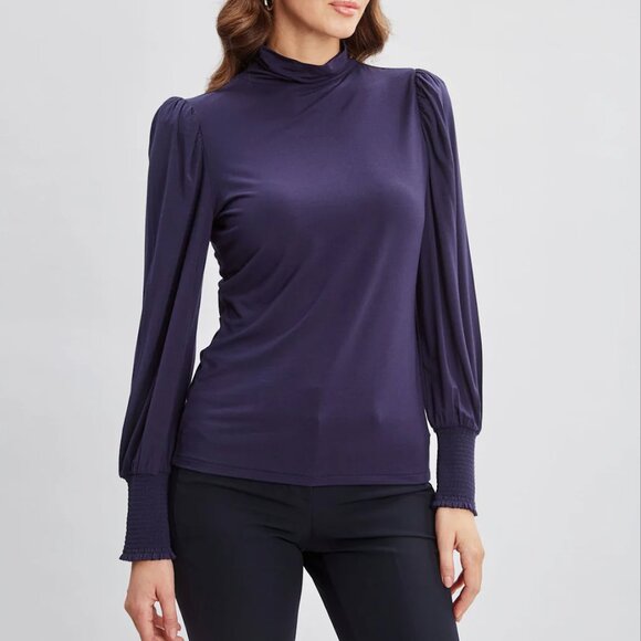 Elie Tahari Smocked Turtleneck Knit Top Women's Small Willow Green Career NWT - Picture 2 of 9